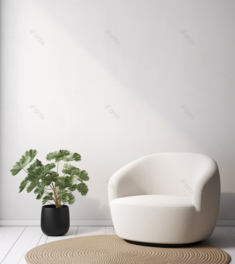 舒适的客厅内部绿植盆栽白色的墙面和白色的现代扶手沙发椅,高清,摄影图,摄影图片,图片大全,摄影图免费下载